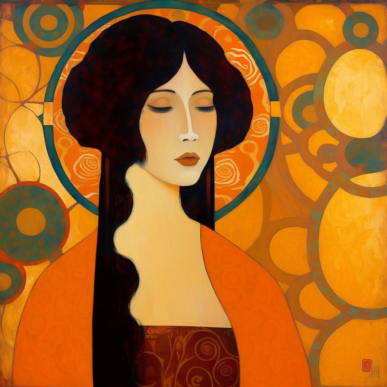魅力的なアジア人女性の抽象的な肖像画, 壁掛けアート｜キャンバスプリント 作： ファフタリ・アブデラヒム