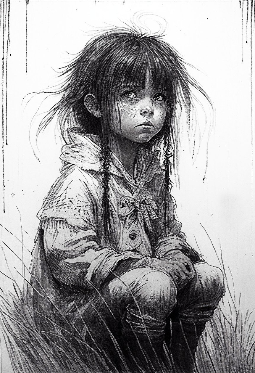 無邪気な子供の女の子, 似顔絵, アートプリント 作： ファフタリ・アブデラヒム