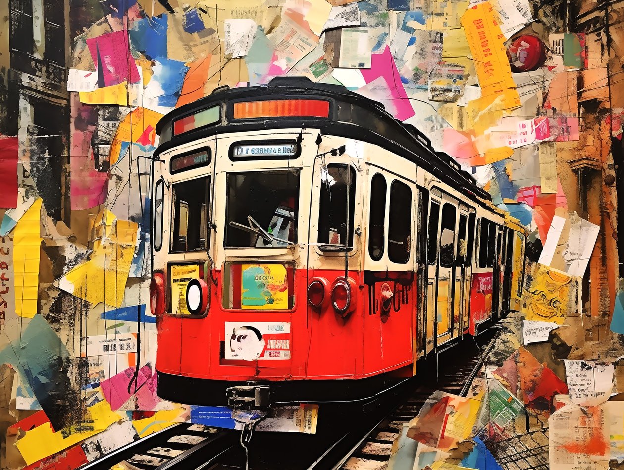ケーブルカー駅 コラージュステッカー, ウォールアート｜キャンバスプリント 作： ファフタリ・アブデラヒム