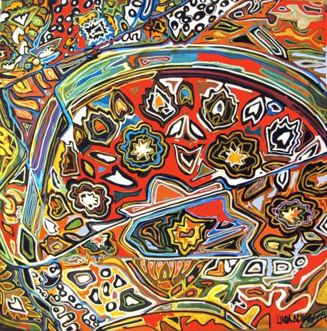 Detail pf Egyptian wprl, 2016 （ミックス、アクリル、インク、油彩） 作： リンダ・アーサー