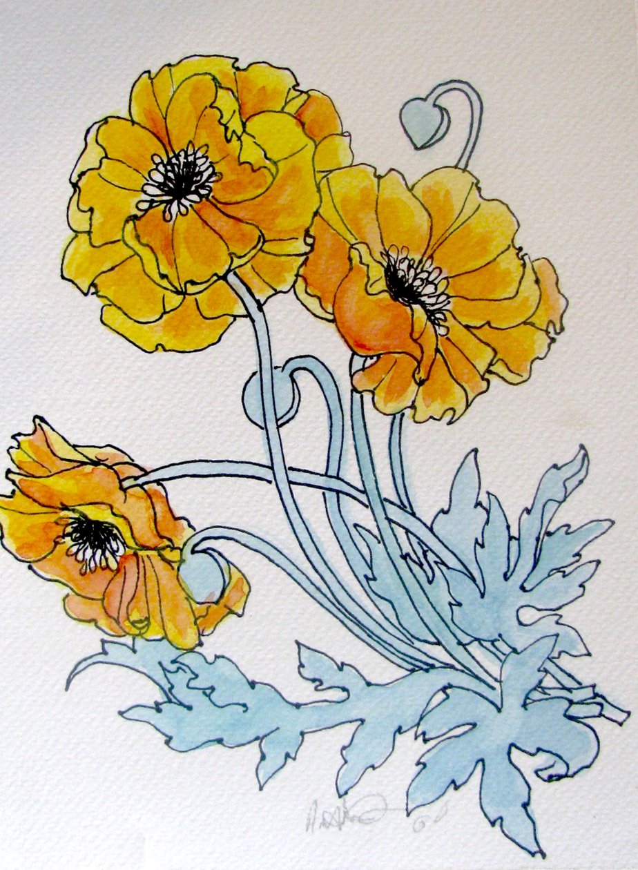 POPPIES, 2015（水彩、インク） 作： リンダ・アーサー