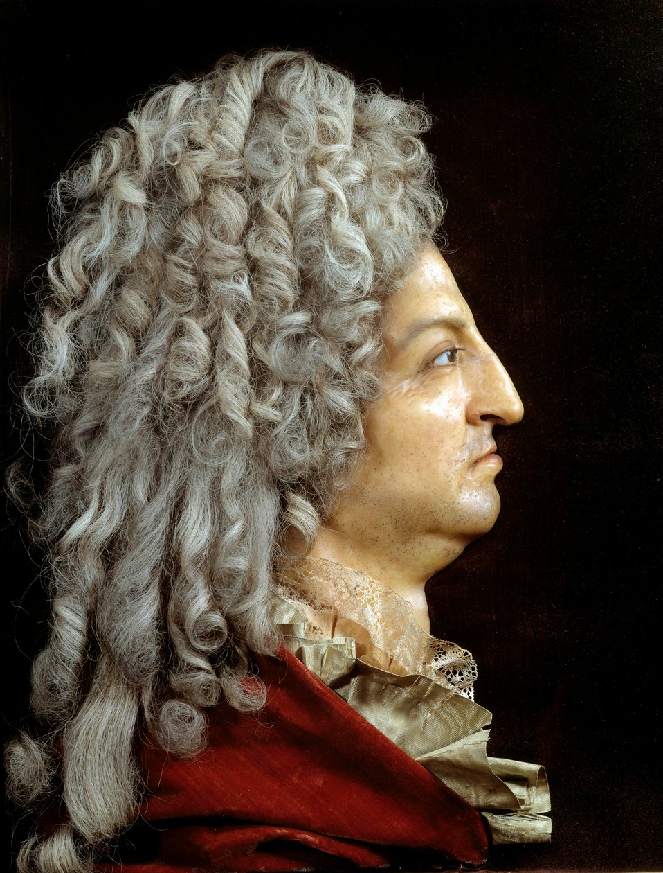 国王ルイ14世（1638-1715）の肖像。アントワーヌ・ベノイスト・ディ・デュ・セルクル（1632-1717）によるワックスとテキスタイル。1705年頃。日 0,52x0,42 m Versailles, musee du chateau 作： またはBenoitdu Cercle Antoine Benoist
