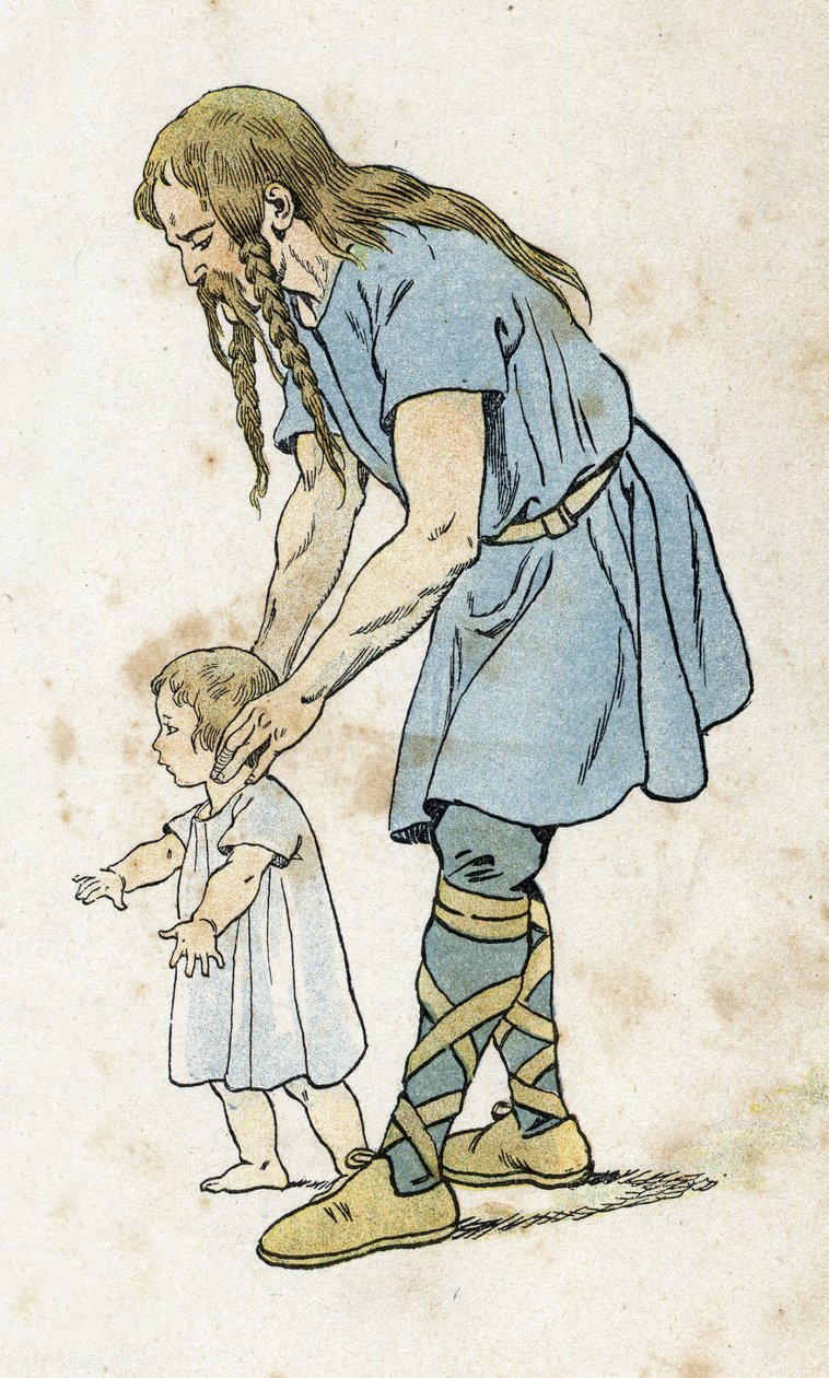 子供を連れたガリア人。"France, his story told by G. Montorgueil, imageed by Job "1896年の作品。個人のコレクションです。 作： Onfray de Breville JacquesJobの仮名