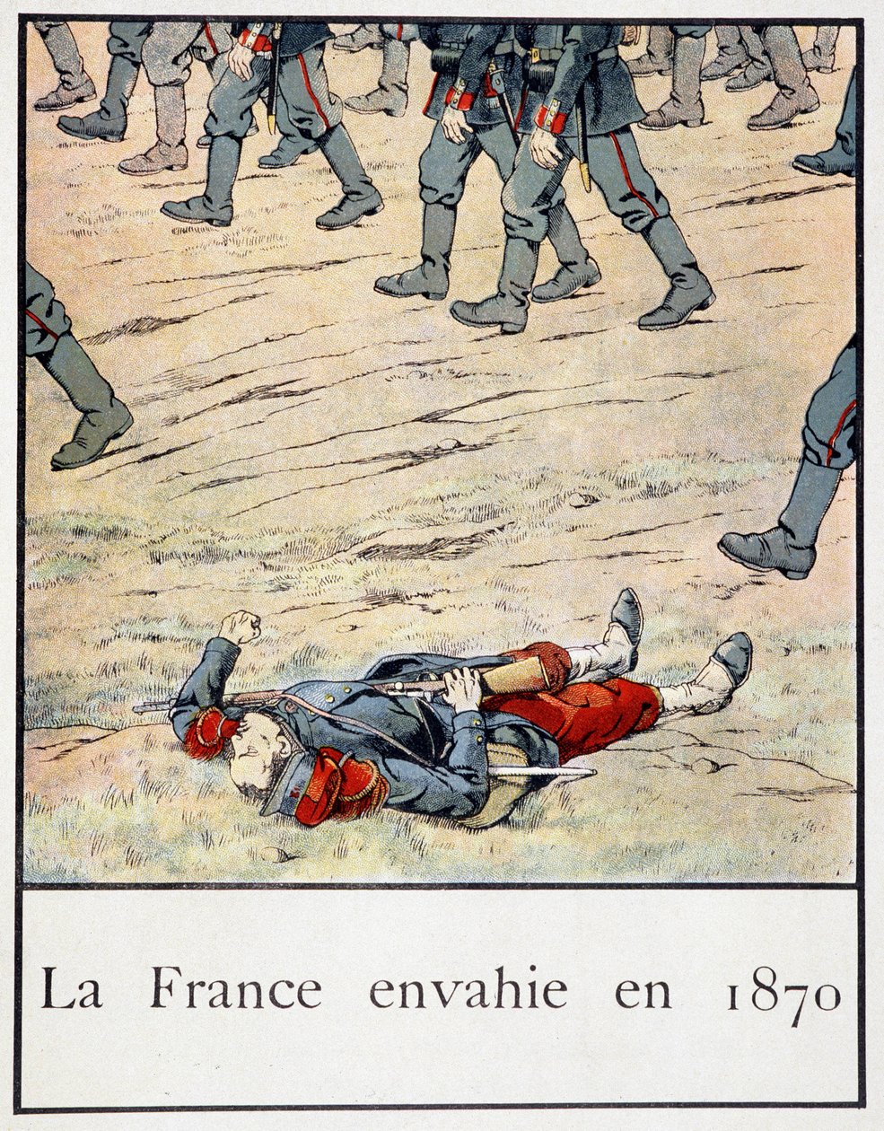1870年に侵攻したフランス（戦場で死んだ兵士）-ジャック・バンヴィル編『フランス小史』よりマネ 作： Onfray de Breville JacquesJobの仮名