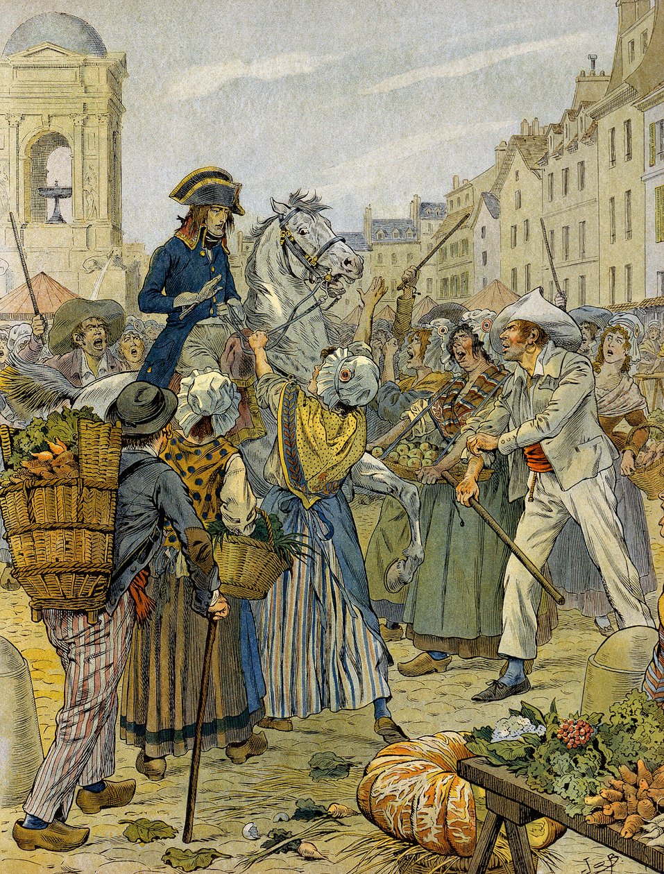 1789年のフランス革命。ナポレオン1世ボナパルト（1769-1821）は、革命の民衆に味方され、レザールでノーパン（パンティなし）で過ごした。ジャック・マリー・ガストン・オンフレー・ド・ブレヴィルdit JOB（1858-1931）によるイラスト。個人蔵 作： Onfray de Breville JacquesJobの仮名