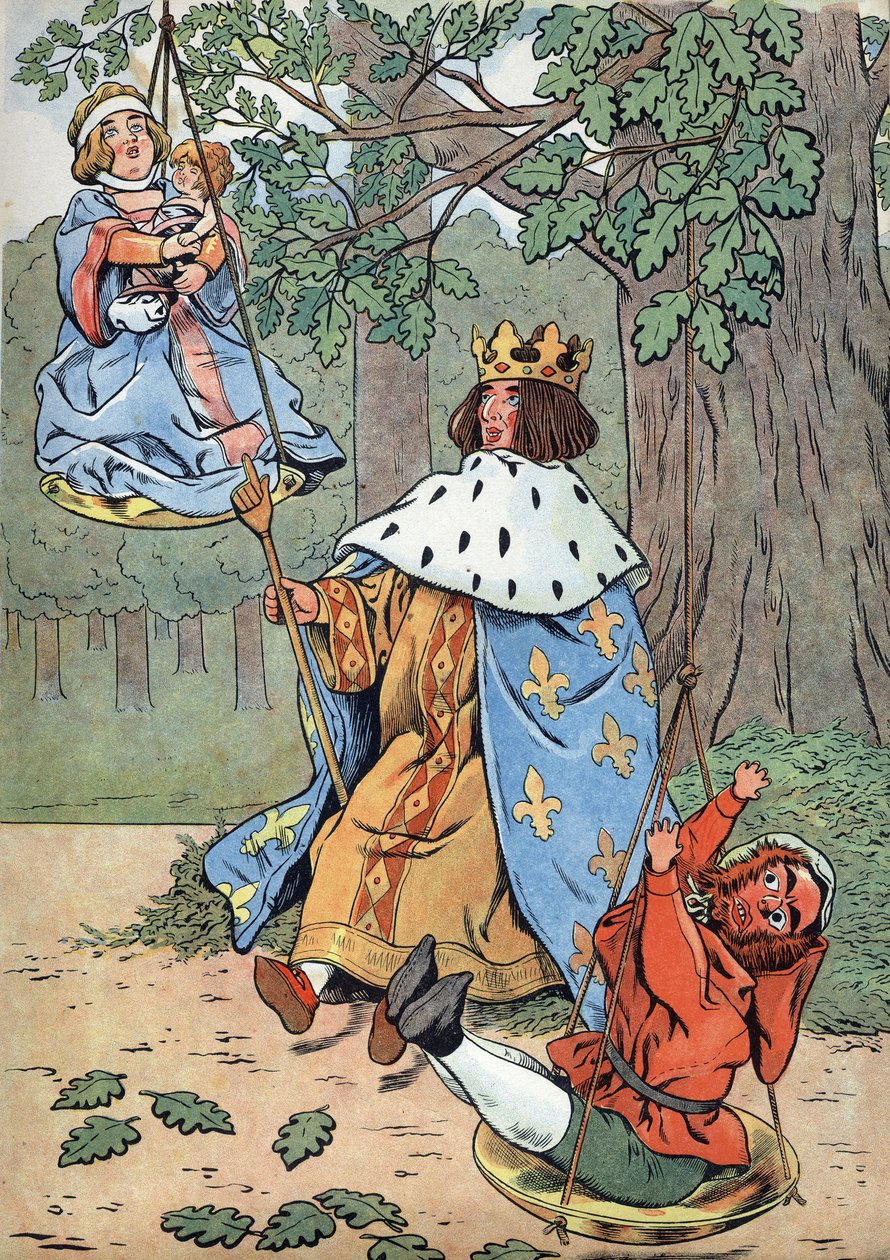 フランスの歴史。おもちゃに描かれたサン・ルイの生涯の場面。サン・ルイとして知られる国王ルイ9世（1214-1270）は、樫の木の下で正義の裁きを下している。Joujoux a l
