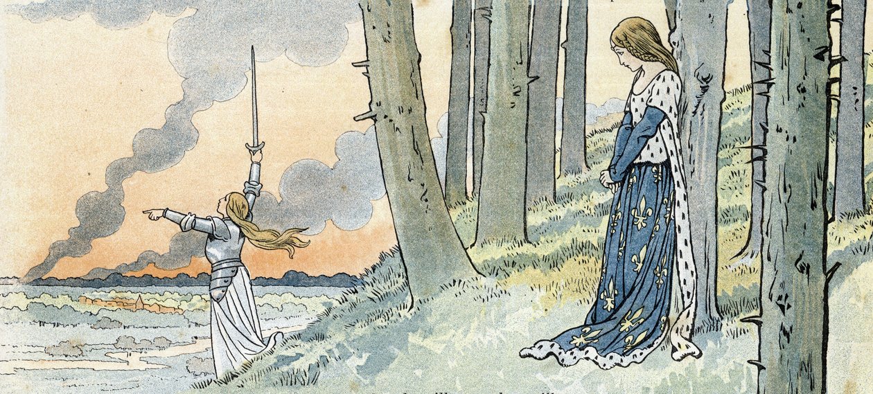 百年戦争「フランス」、G.モントルグイユが語る彼女の物語、ジョブがイメージしたもの」1896年(彫刻) 作： Onfray de Breville JacquesJobの仮名
