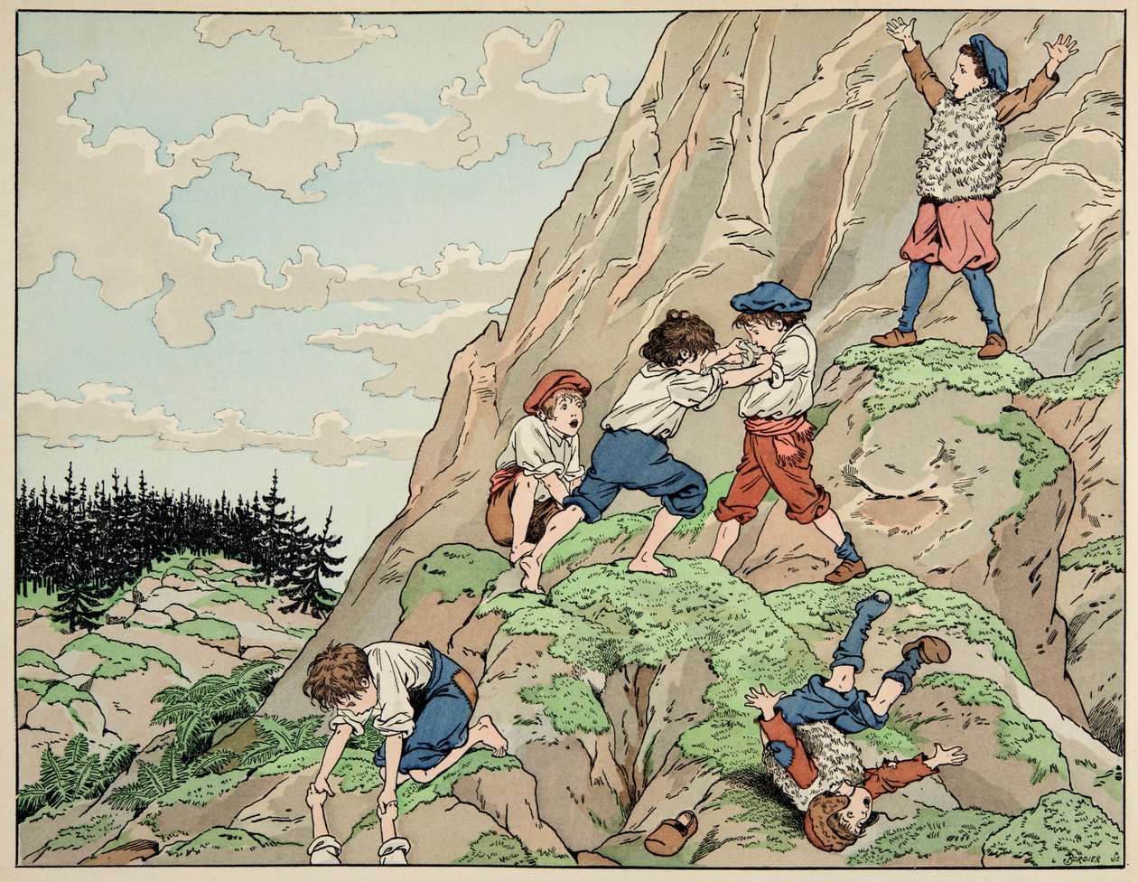 ジャック・マリー・ガストン・オンフレー・ド・ブレヴィル（JOB）（1858-1931）が挿絵を描いた書籍「Le bon roy Henri」から引用したイラスト。アンリ4世の幼少期と農民たち - 個人蔵 作： Onfray de Breville JacquesJobの仮名