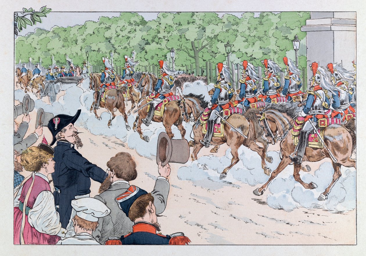Jacques Marie Gaston Onfray de Breville dit JOB (1858 - 1931); イラストは「Les epees de France」より。シャンゼリゼ通りでの皇帝ナポレオン3世の護衛; Coll, Part 作： Onfray de Breville JacquesJobの仮名