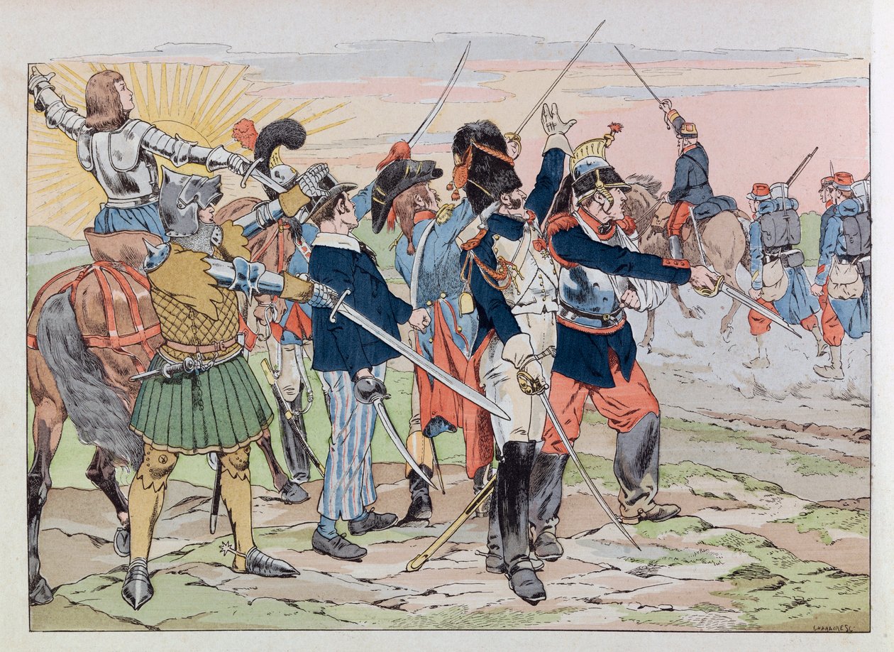 Jacques Marie Gaston Onfray de Breville dit JOB (1858 - 1931); "Les epees de France" の挿絵：フランスの栄光から1914年のポイユまでのアレゴリー; Coll, Part 作： Onfray de Breville JacquesJobの仮名