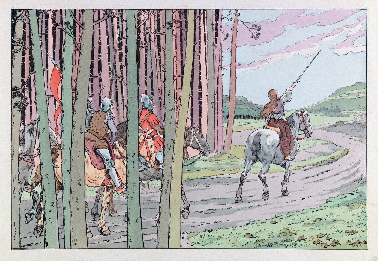 Jacques Marie Gaston Onfray de Breville dit JOB (1858 - 1931); "Les epees de France "からのイラスト。1429年、兵を率いたジョーン・オブ・アーク; Coll, Part. 作： Onfray de Breville JacquesJobの仮名