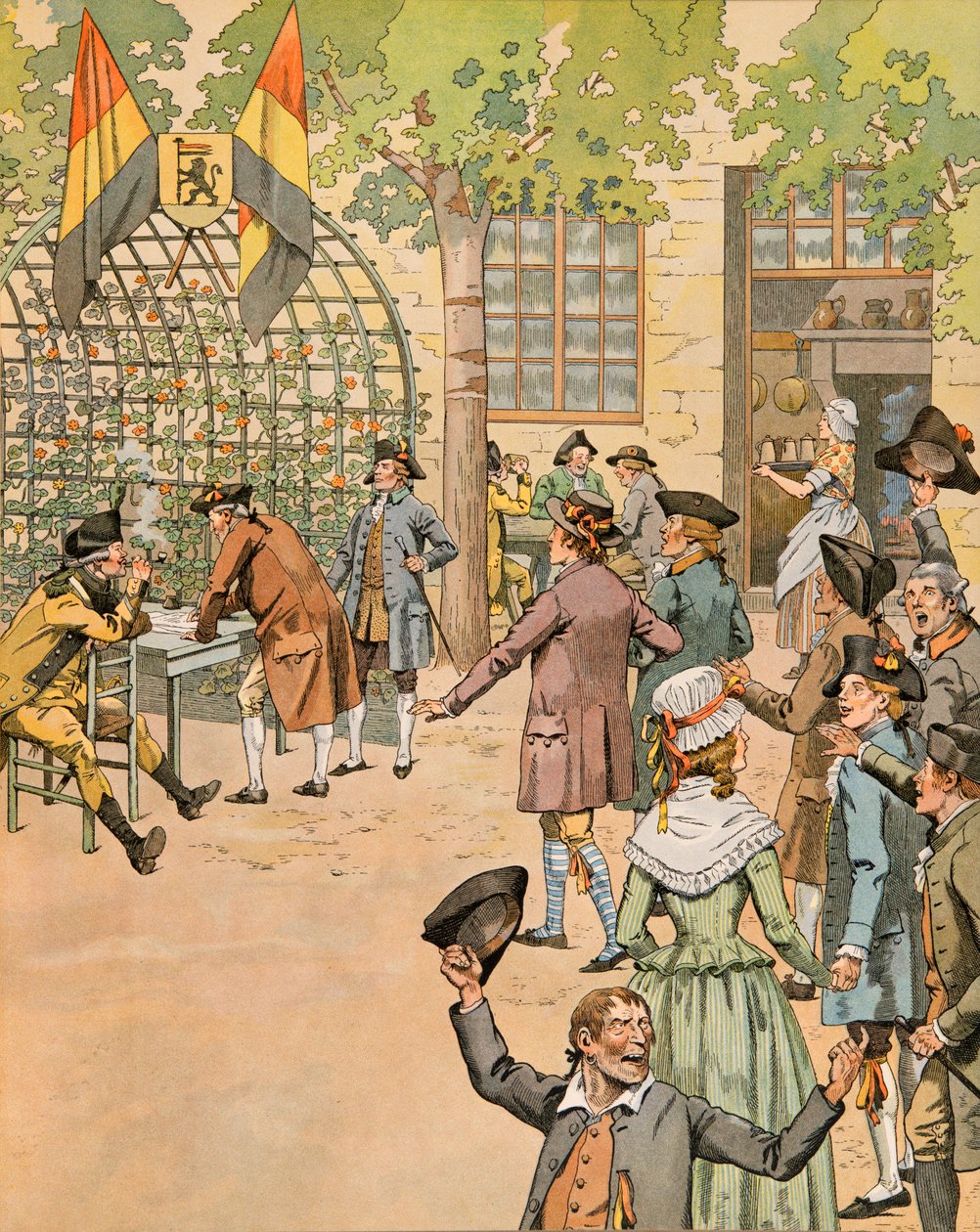 ジャック・マリー・ガストン・オンフロイ・ド・ブレヴィル、通称JOB（1858-1931） - ベルギーの歴史：カフェ・デュ・コフィでの愛国者軍への志願者の参加、個人蔵 作： Onfray de Breville JacquesJobの仮名