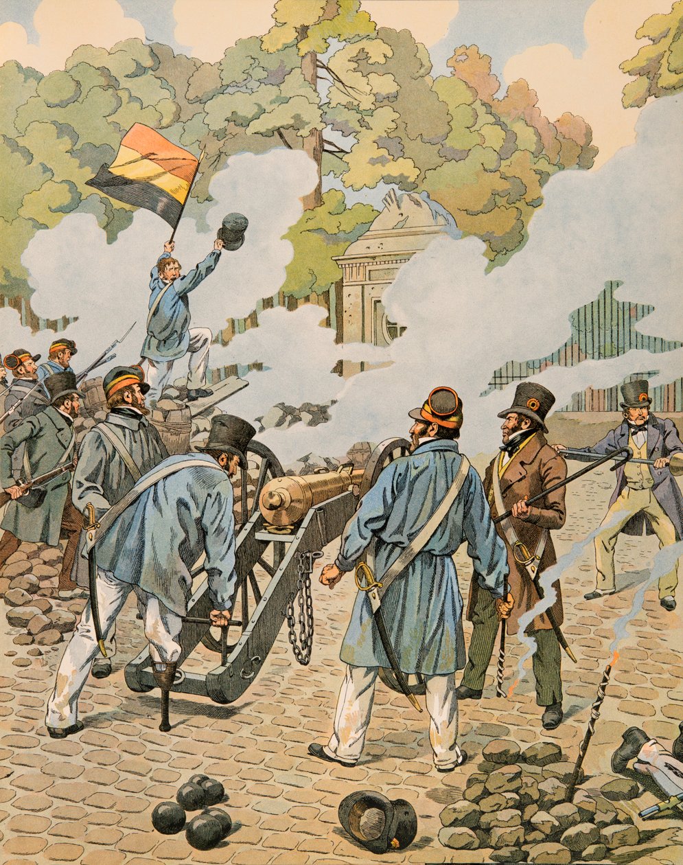 Jacques Marie Gaston Onfroy de Breville dit JOB (1858-1931) - ベルギーの歴史。ジャン・ジョセフ・シャルリエ（1794 - 1866）は、1830年9月にブリュッセルの公園に集結したオランダ軍に対し、木製の脚がその砲弾を指していると言い、二等兵のコル 作： Onfray de Breville JacquesJobの仮名