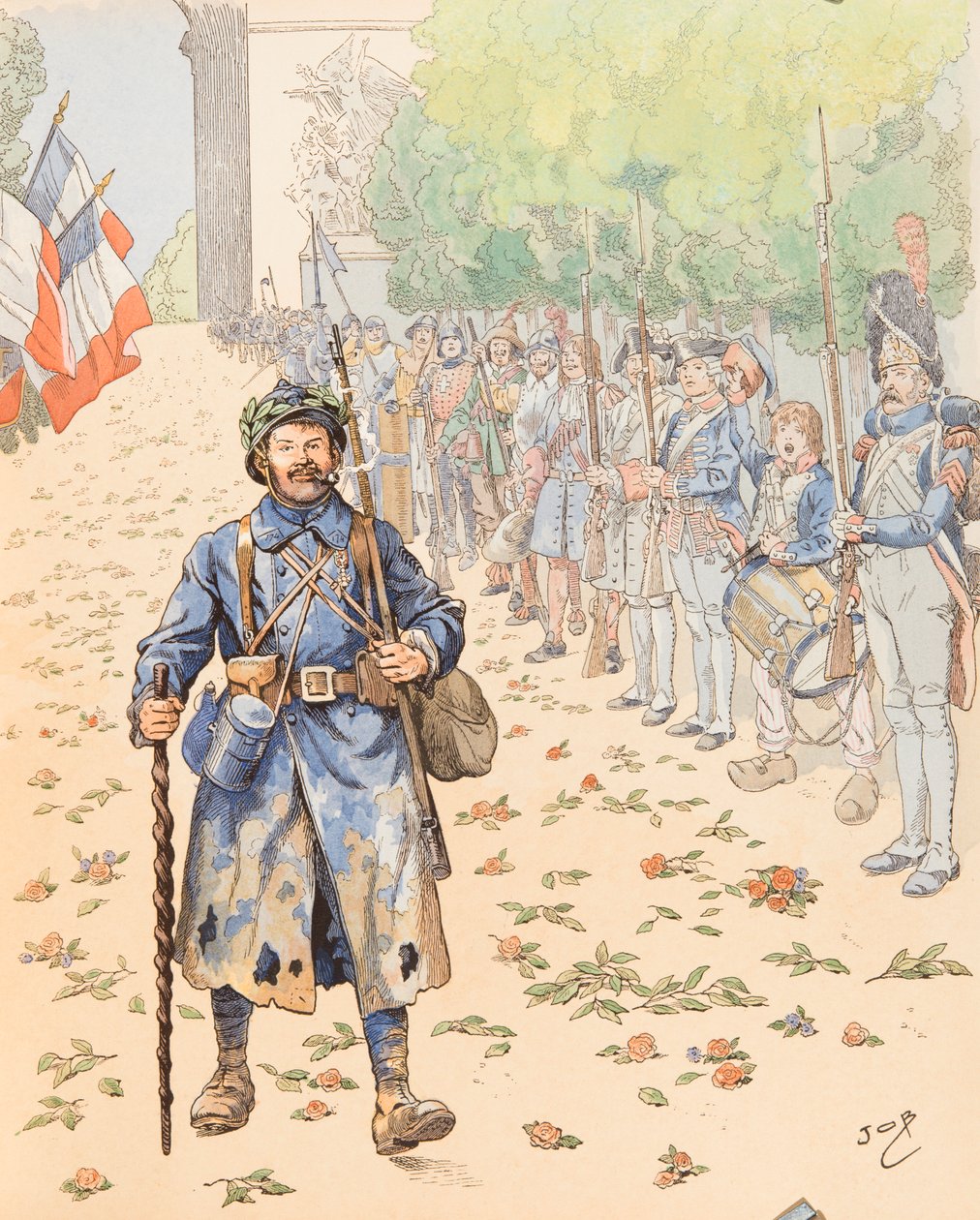 Jacques Marie Gaston Onfroy de Breville dit JOB (1858-1931) - Le triumphe du poilu (Le triumphe du poilu) (毛深い者に敬意を表するフランス軍の寓話), Collection privee 作： Onfray de Breville JacquesJobの仮名