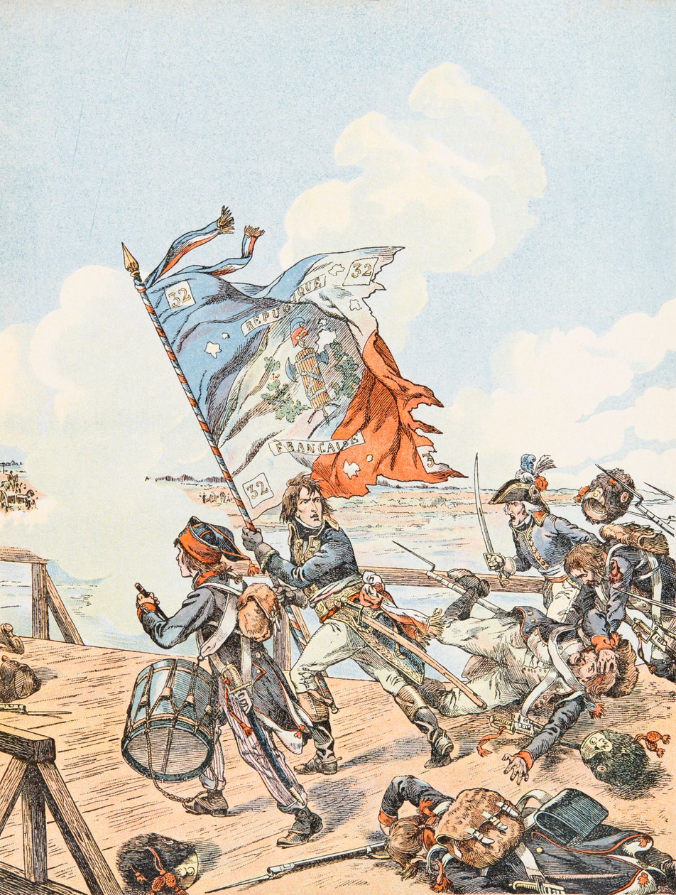 Jacques Marie Gaston Onfroy de Breville dit JOB (1858-1931) - Napoleon Bonaparte at the bridge of Arcole in 1796, Private Collection 作： Onfray de Breville JacquesJobの仮名