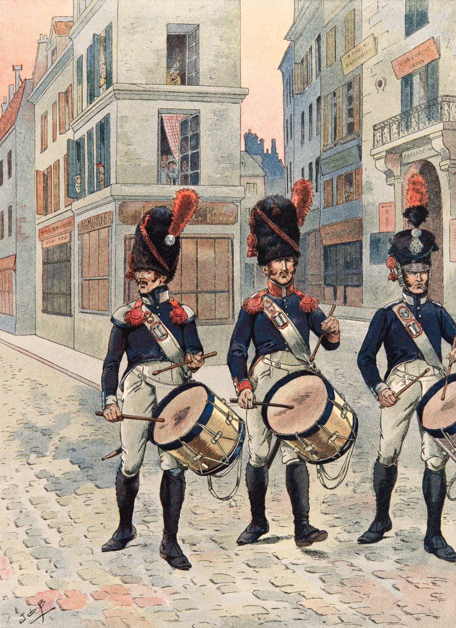 Jacques Marie Gaston Onfroy de Breville dit JOB (1858-1931) - フランス軍の常時着用の衣装。パリの国民衛兵の太鼓（1814-1815年）、個人蔵 作： Onfray de Breville JacquesJobの仮名