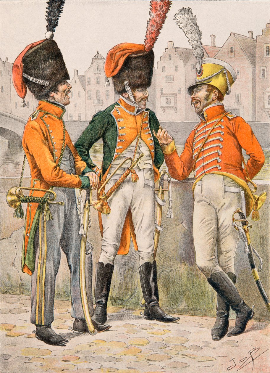 Jacques Marie Gaston Onfroy de Breville dit JOB (1858-1931) - フランス軍の常時着用の衣装。1812年以前の馬上の狩人の14、エメ、23、エメ、24、エメ連隊のトランペット、個人蔵 作： Onfray de Breville JacquesJobの仮名