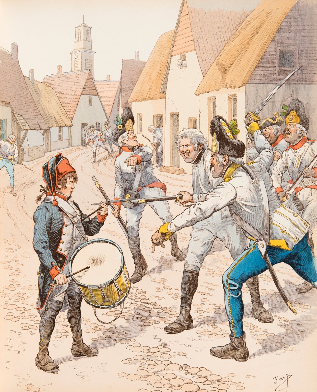 Jacques Marie Gaston Onfroy de Breville dit JOB (1858-1931) - 1793年のWattigniesの小太鼓（戦闘中にオーストリア軍の打撃を受けて落下したドラム Stroh (Strauh)）、Private Collection 作： Onfray de Breville JacquesJobの仮名