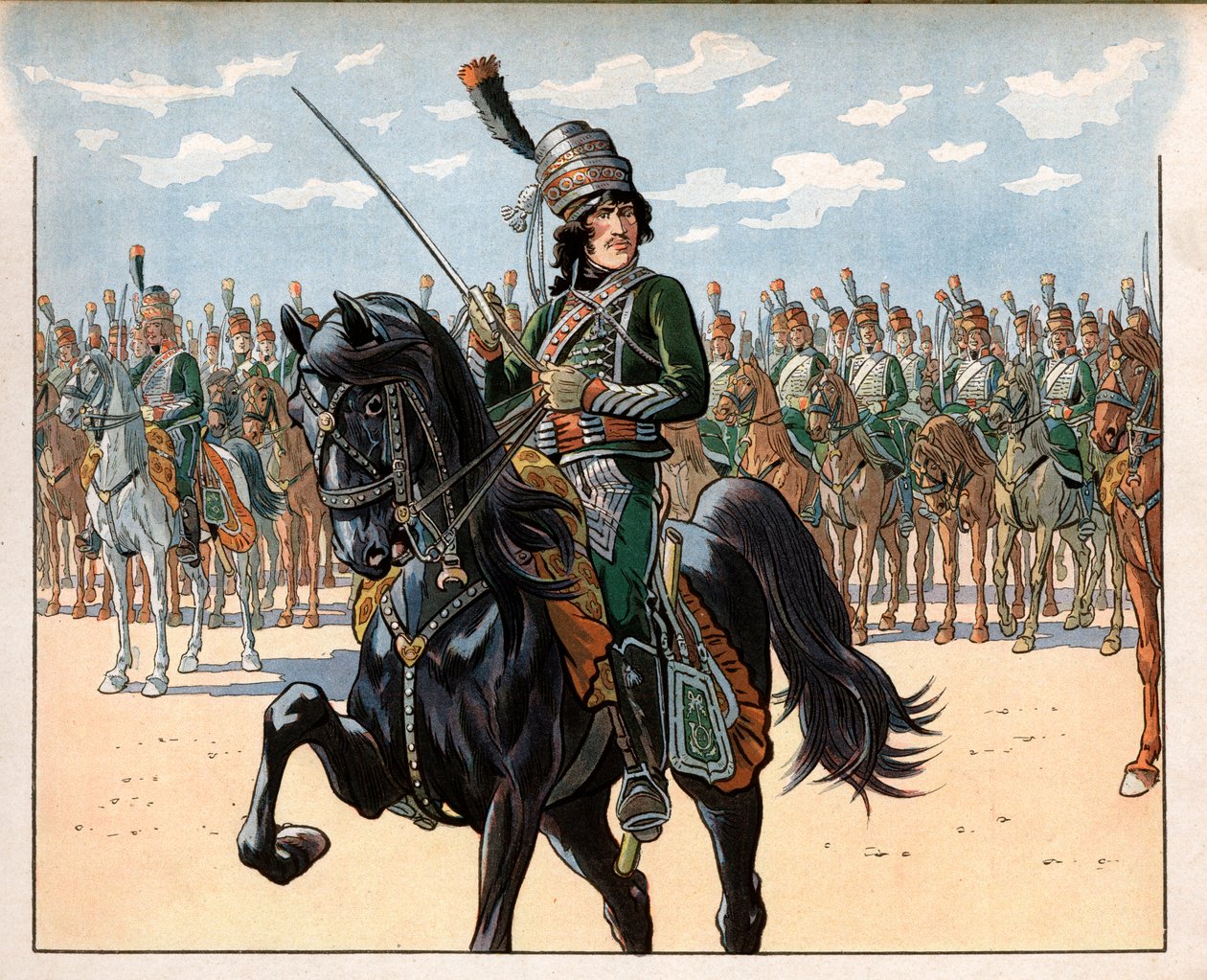ヨアヒム・ムラット（1767-1815）はイタリア遠征時の大佐。ジャック・マリー・ガストン・オンフレー・ドゥ・ブレヴィル・ディット・ジョブ（1858-1931）によるエングレーヴィング 作： Onfray de Breville JacquesJobの仮名