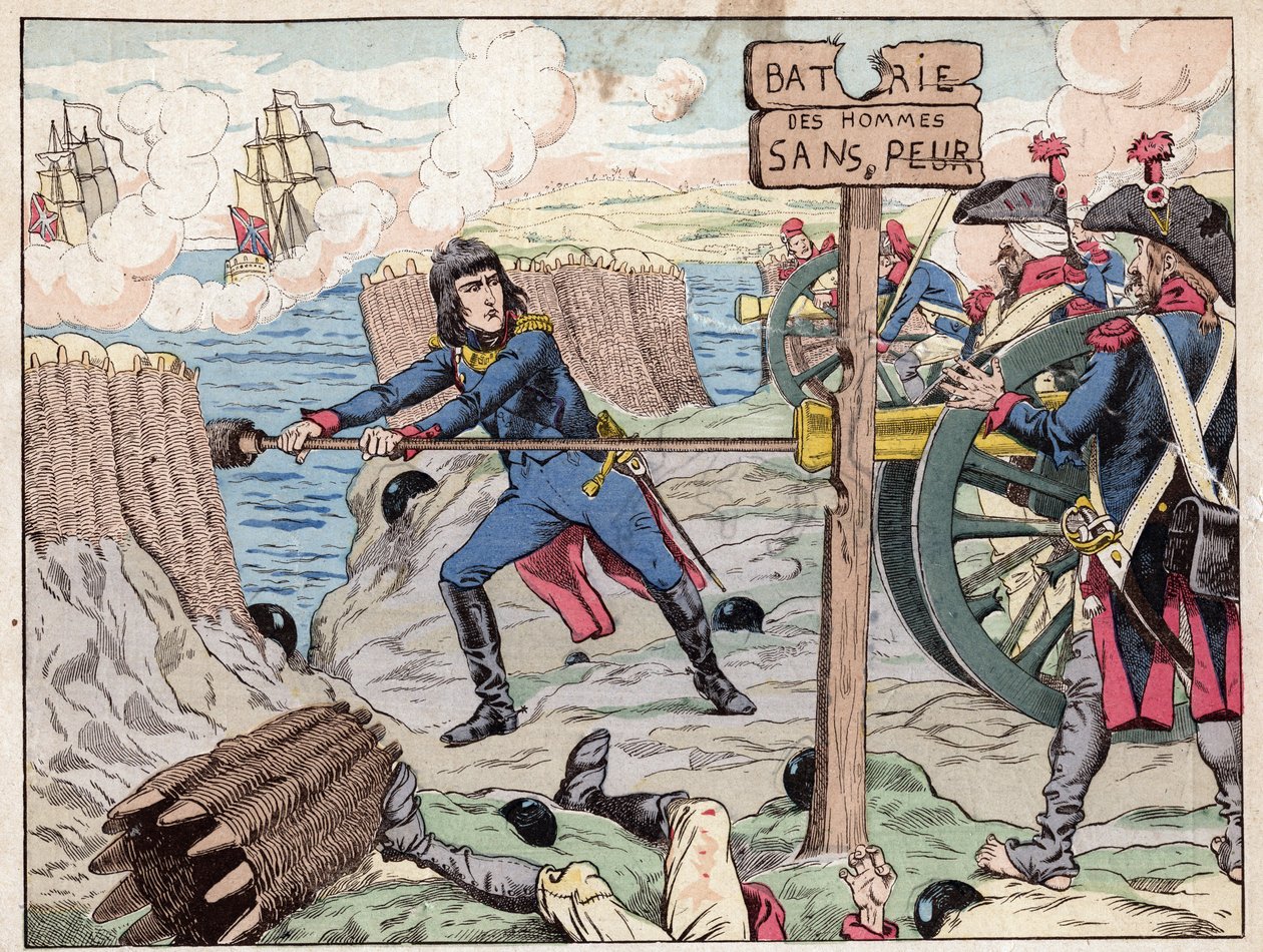 NAPOLEON AT TOULON - (Toulon Siege) 1793 - Job (Jacques Onfroy de Breville)によるリトグラフ（1893年の "Le Grand Napoleon des Petites Enfants "より）。 作： Onfray de Breville JacquesJobの仮名