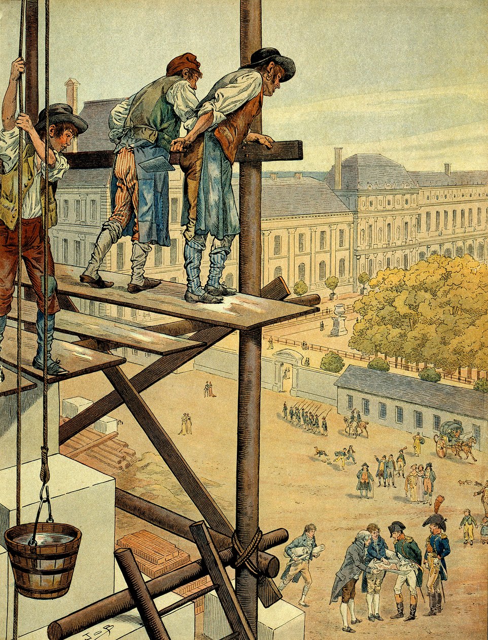 ナポレオン1世（1769-1821）は、1802年に始まったパリのルーヴル美術館とチュイルリー宮殿を結ぶリヴォリ広場とリヴォリ通りの建築・都市計画に尽力し、その際に行われた戦いの名前を復唱した。 作： Onfray de Breville JacquesJobの仮名
