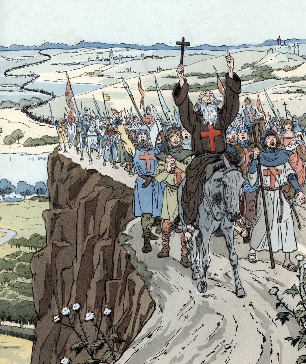 隠者ピョートルは、「神が望んでいる！」という叫びで第一次十字軍（1096年）を率いました。 作： Onfray de Breville JacquesJobの仮名