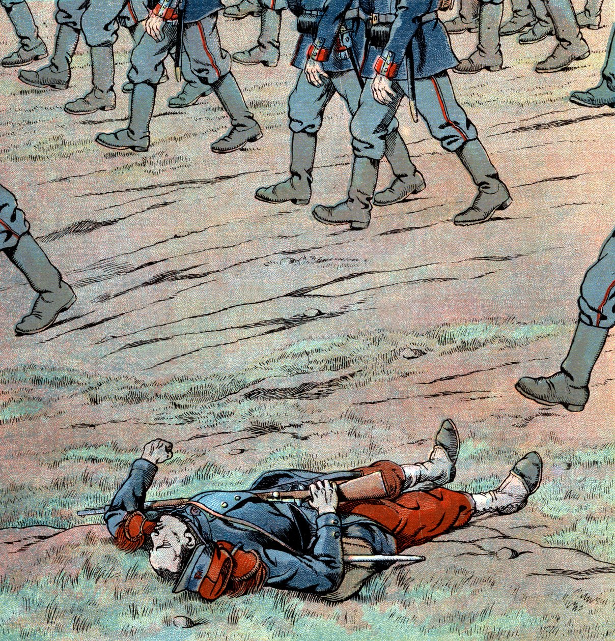 フランスに侵攻するプロイセン軍：フランス人兵士の死体 作： Onfray de Breville JacquesJobの仮名