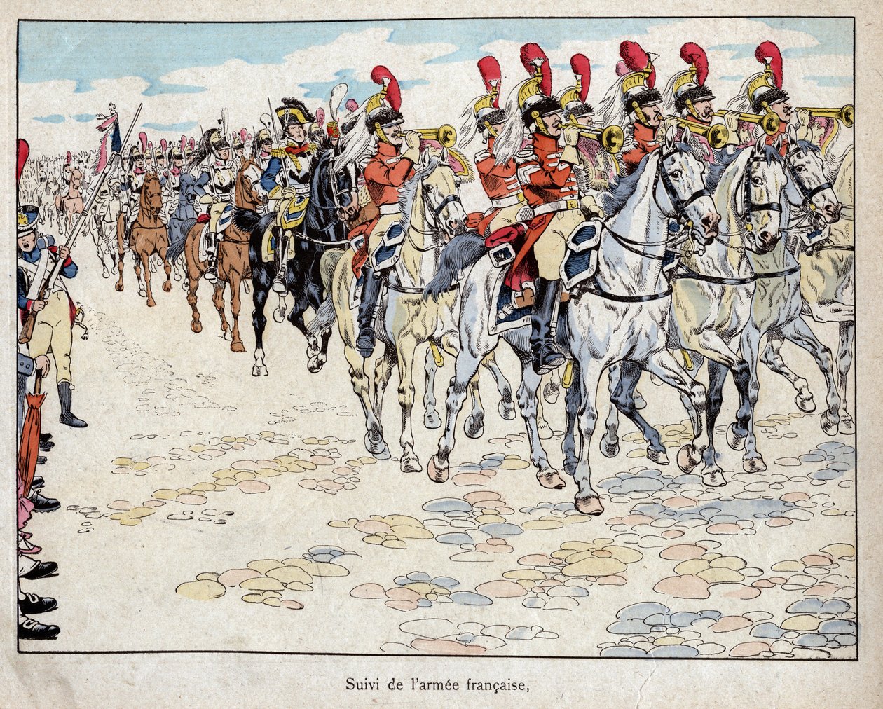 1806年10月27日、ベルリンに入城するフランス軍-1893年の「Le Grand Napoleon des Petites Enfants」に掲載されたJob（Jacques Onfroy de Breville）のリトグラフ。 作： Onfray de Breville JacquesJobの仮名