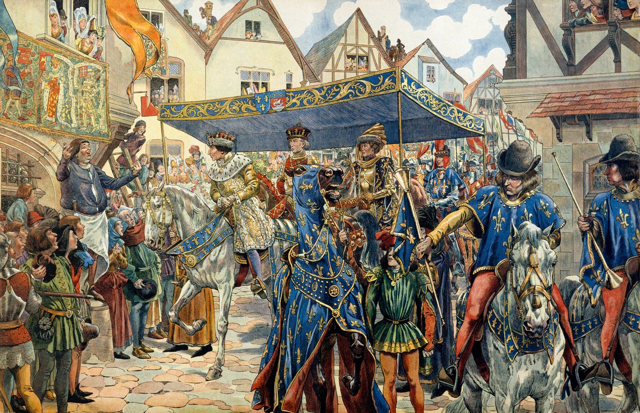 8月30日、パリで行われたフランスのルイ11世（1423年～1483年）の凱旋式。 作： Onfray de Breville JacquesJobの仮名
