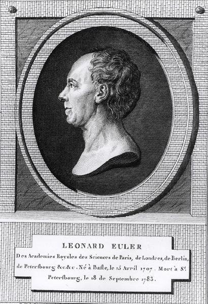 レオナルド・オイラー（1707-83）の肖像（彫刻）（白黒写真） 作： 若いデュピン