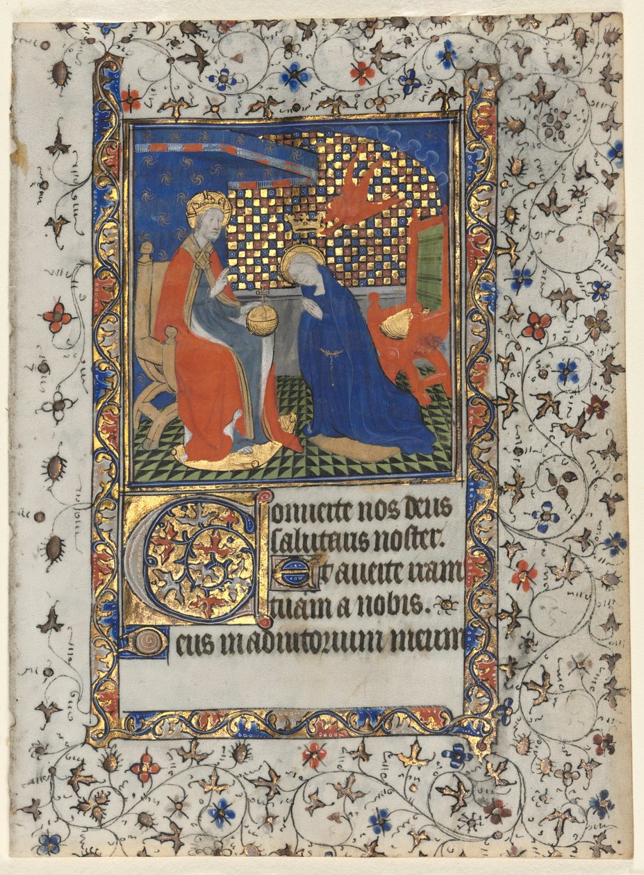 Book of Hours のバイフォリオ: 聖母戴冠式 作： ブシコーマスターのワークショップ