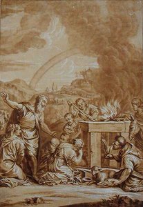 大洪水後のノア、エリシャー・カークホール（1682-1742）の刻印（カラーリトグラフ） 作： Veronese