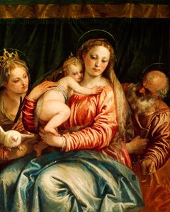 マドンナと子供、聖人と聖ペテロ ヴェロネーゼとして知られるパオロ・カリアリ作（1528-1588）、キャンバスに油彩