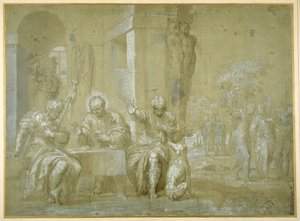 エマウスの晩餐、1550年頃（紙にペン、黒インク、茶色のウォッシュ） 作： Veronese