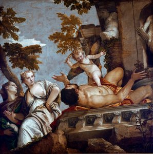 4つのアレゴリー：脱力感や欺瞞。パオロ・ヴェロネーゼ（1528-1588）と呼ばれるパオロ・カリアリの絵画、1565年頃。ディム：185x193cm。ロンドン、ナショナル・ギャラリー 作： Veronese