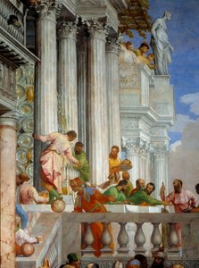 カナの婚礼、詳細：柱とバルコニー。パオロ・ヴェロネーゼ（1528-1588）のフレスコ画 Ec.Fri. 作： Veronese