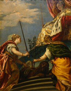 栄光と平和の間のヴェネツィア、ヴェロネーゼとして知られるパオロ・カリアリ作（1528-1588）、キャンバスに油彩 作： (1528 88) Veronese
