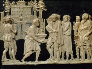 ジャン・ド・ブローニュ（ジャンボローニャ）（1529-1608）による「プラトリーノの泉水模型」のフランチェスコ1世への贈呈（ワックスタイル 作： Giambologna