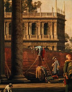 壁をよじ登る男のカプリッチョ（油彩・キャンバス） 作： Canaletto