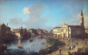 ブレンタのドーロ、聖ロッコ教会とヴィラ・ザノンボンがある。 作： Canaletto