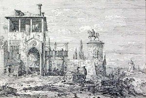 騎馬像のある風景 (エングレービング) 作： Canaletto