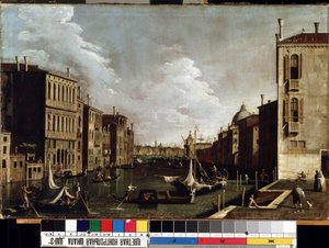 「ベニスの大運河の眺め」 (ベネチア) ジョヴァンニ アントニオ カナル デット イル カナレット (1697-1768) による絵画。 18 世紀のミカロユス コンスタンティナス チルリオニス美術館、カウナス、リトアニア