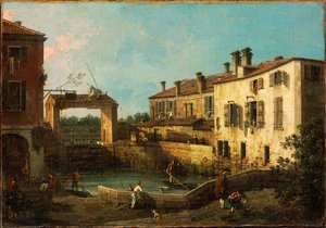 "Ecluse pres de Dolo, Venise" （ヴェネツィア、ドロの近くの錠） Peinture de Giovanni Antonio Canal dit Canaletto (1697-1768) 1776 Dim 30,5x44,5 cm Szepmuveszeti Muzeum, Budapest 作： Canaletto