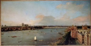 18世紀のロンドンとテムズ川の眺め カナレットとして知られるアントニオ・カナルの絵画（1697～1768年） 18世紀 - ロブコヴィッチ・コレクション、ロブコヴィッチ宮殿、プラハ - 寸法 高さ：118cm（46.5インチ）。幅：238 cm（93.7インチ 作： Canaletto