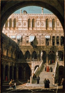 巨人の階段の眺め、ヴェネツィアのドゥカーレ宮殿（油彩・キャンバス 作： Canaletto