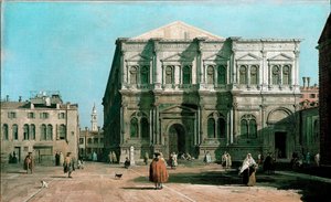 ヴェネツィアのサン・ロコ校の眺め カナレット（1697-1768）で知られるジョヴァンニ・アントニオ・カナルの絵画 1730-1731年 日。47x80 cm イギリス、ウォバーン・アビー 作： Canaletto