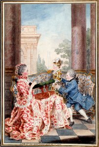 農家の将軍の妻である愛らしいカゼ夫人とその子供たち ルイ・カロギス（1717-1806）dit Carmontelleによる水彩画。18世紀 日0,32x0,21 m シャンティ、コンデ美術館