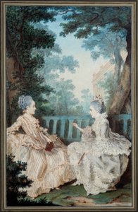 ブレジェ夫人とカシーヌ夫人 ルイ・カロギス（カーモンテル）（1717-1806）の水彩画 18世紀パリ、カルナヴァレ美術館 作： Carmontelle