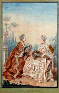 水彩画の音楽をするジュリエンヌ夫人とセール夫人 ルイ・カロギス・ディ・カルモンテル（1717-1806）の作品 18世紀パリ、カルナヴァレ美術館 作： Carmontelle