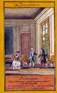一連のことわざの歓迎されないイラスト。ルイ・カロギス・ディ・カモンテル（1717-1806）による水彩画 18世紀シャンティイ、コンデ美術館 作： Carmontelle
